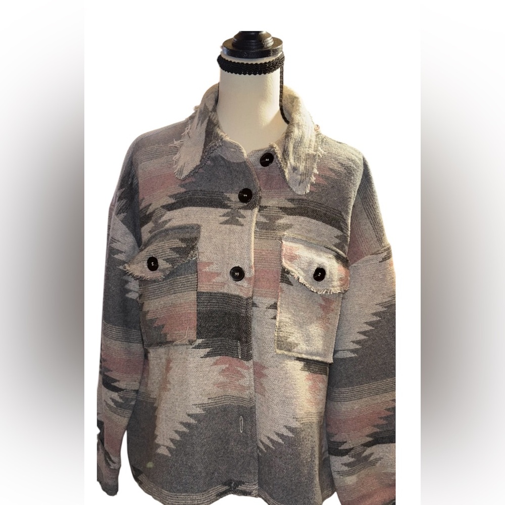 LA MIEL Gray and Pink Button Down Shirt